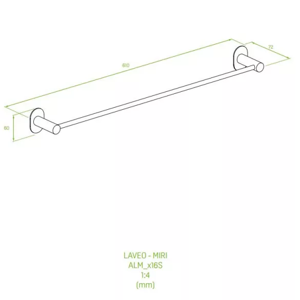 LAVEO MIRI törülköző tartó (60x610x72 mm) rögzítővel és ragasztóval, fehér