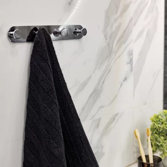 LAVEO MIRI négyes akasztó (40x256x20 mm), fekete, rögzítő csavarral és ragasztóval