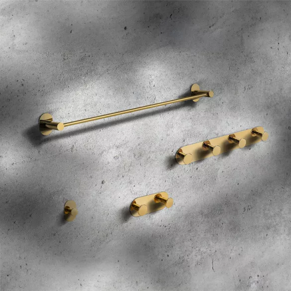 LAVEO MIRI négyes akasztó (40x256x20 mm), arany, rögzítő csavarral és ragasztóval