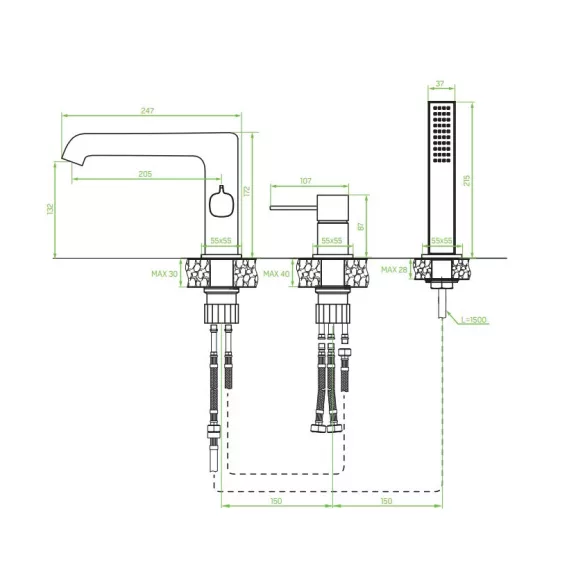 LAVEO POLA süllyesztett kádcsap, 3 részes, króm
