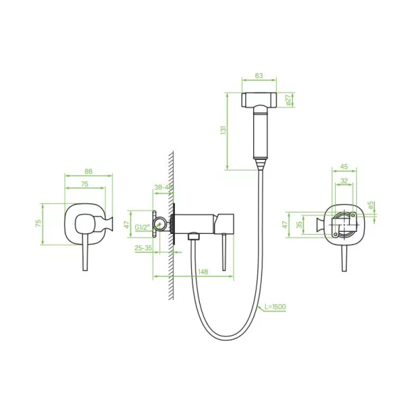 LAVEO POLA rejtett bidécsap zuhanyszettel, fekete