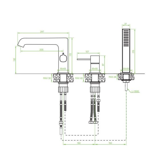 LAVEO POLA süllyesztett kádcsap, 3 részes, arany