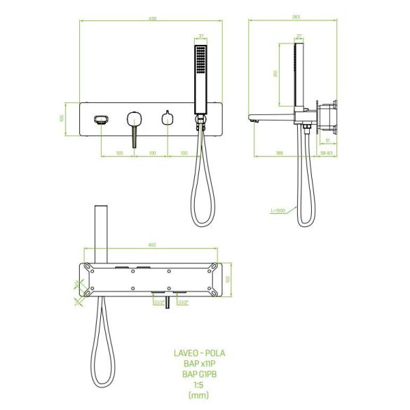 LAVEO POLA kádcsap rejtett beépítésre zuhanyszettel, szálcsiszolt arany