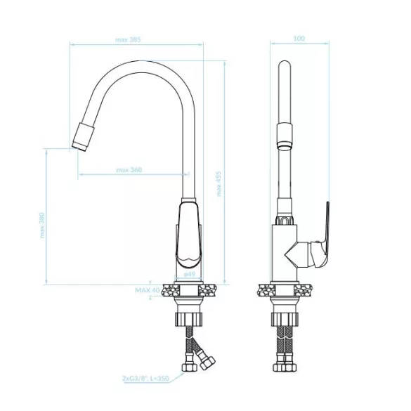 LAVEO ELZA álló csaptelep rugalmas tömlővel, matt fekete / króm K.