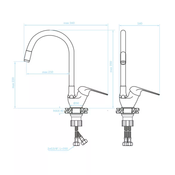 LAVEO ELZA F álló csaptelep rugalmas tömlővel, fekete/króm