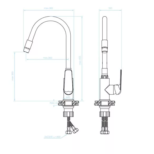 LAVEO ELZA zuhanyfejes csap 2funkciós rugalmas csővel, szürke / króm K.