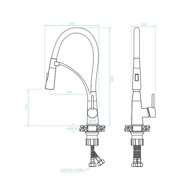 LAVEO OLOR rugalmas tömlős zuhanyváltós matt fekete csaptelep