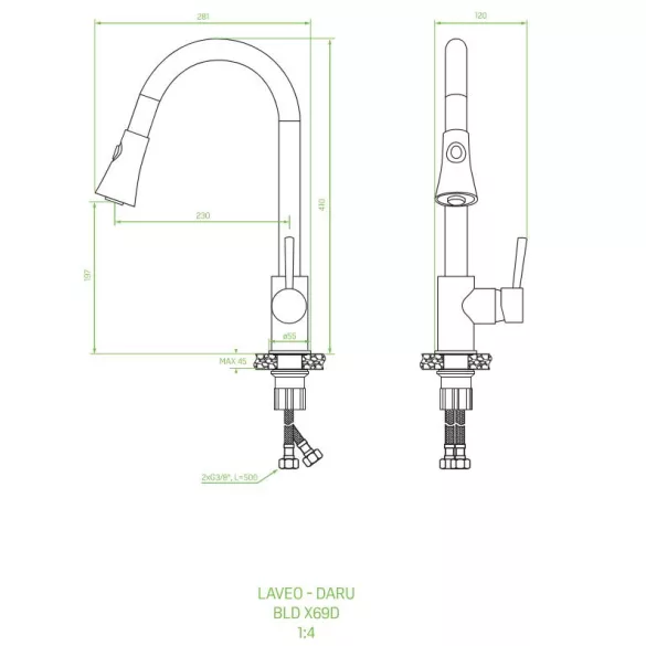 Laveo DARU Kihúzható zuhanyváltós csaptelep, króm