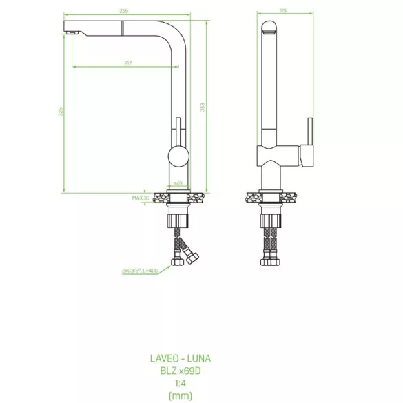 Laveo LUNA Kihúzható csaptelep, króm