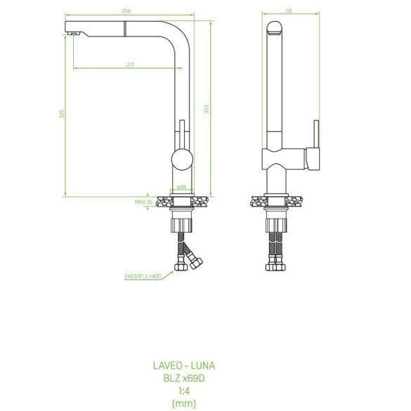 Laveo LUNA Kihúzható csaptelep, szemcsés fekete