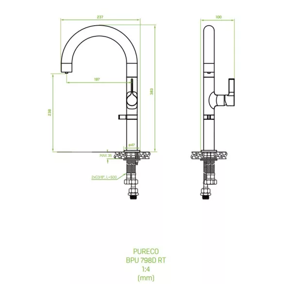 LAVEO PURECO zuhanyváltós matt fekete csaptelep víztisztító csatlakozással