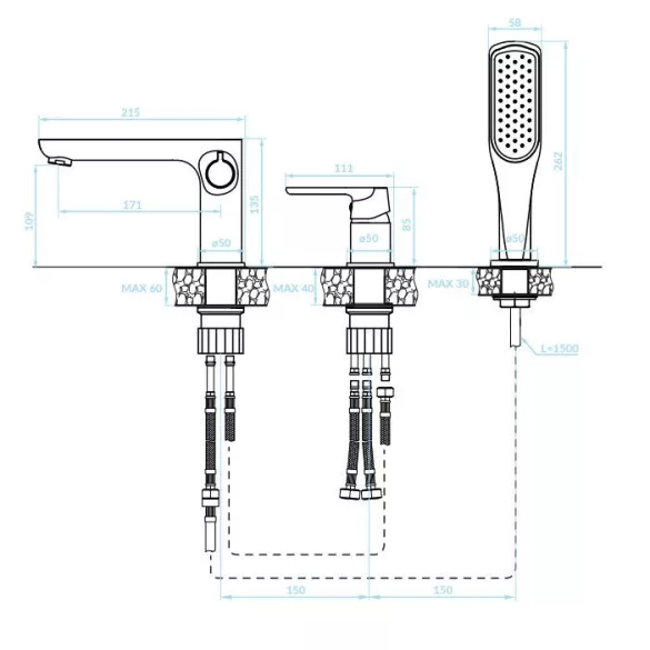 LAVEO DIMA süllyesztett kádcsap, 3 részes, fekete