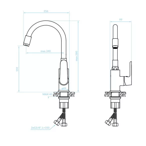 LAVEO DIMA rugalmas tömlős mosdócsap, fekete