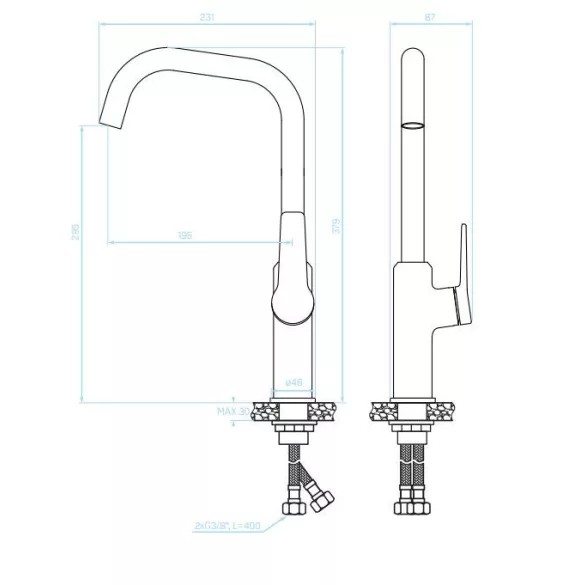 LAVEO ALANIS álló csaptelep, króm L alakú K.