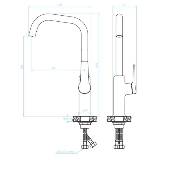LAVEO ALANIS álló csaptelep, fehér / rose gold L alak.K.