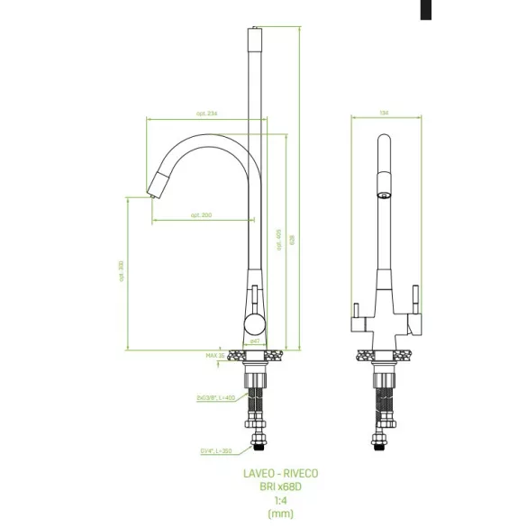 LAVEO RIVECO rugalmas tömlős króm csaptelep víztisztító csatlakozással