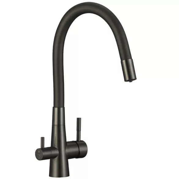 LAVEO RIVECO rugalmas tömlős zuhanyváltós grafit csaptelep víztisztító csatlakozással