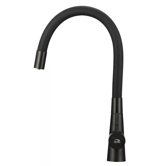 LAVEO RIVECO rugalmas tömlős zuhanyváltós matt fekete csaptelep víztisztító csatlakozással