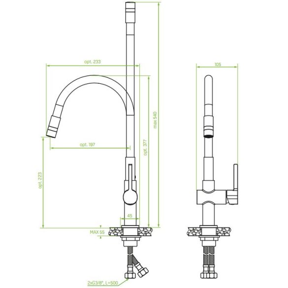 LAVEO ALITA króm / matt fekete kétfunkciós rugalmas tömlős csaptelep