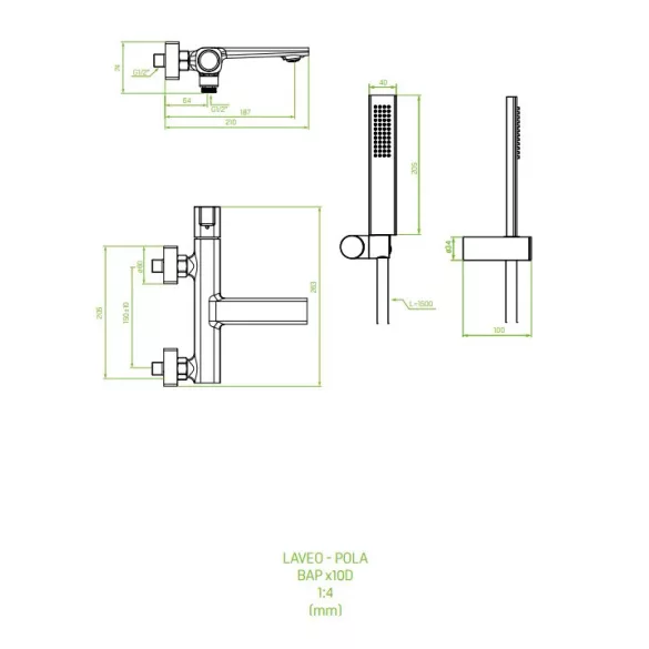 LAVEO TORES falra szerelhető kádcsap zuhanyszettel, króm