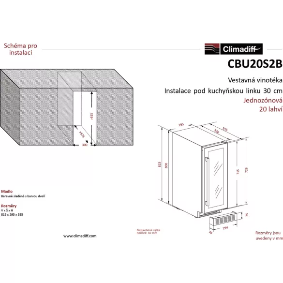 Climadiff Borhűtő CBU20S2B pult alá építhető, 20 palack
