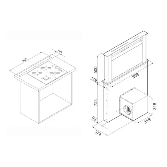 Ciarko Design Moondraft 90 cm Inox pultból kiemelkedő páraelszívó