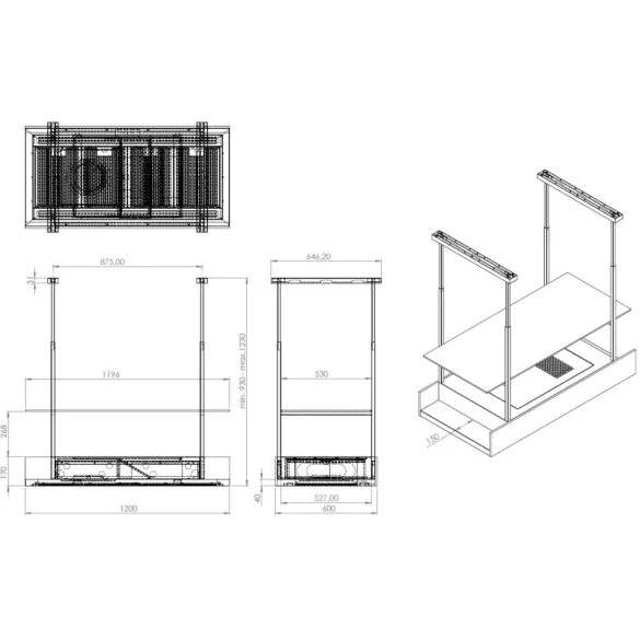 Ciarko Design MINIMAL 1 120 cm fekete sziget páraelszívó (panellal)