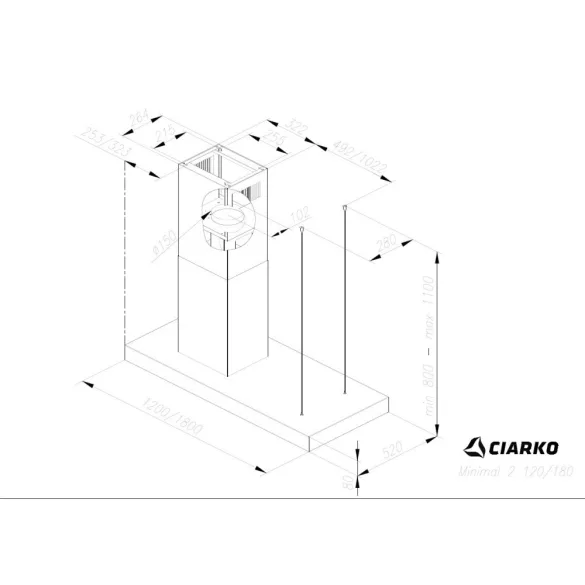 Ciarko Design MINIMAL 2 120 cm fekete sziget páraelszívó (pohártartóval)