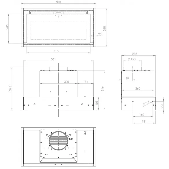 Ciarko Design Su Mini 60 cm fehér üveg beépíthető páraelszívó