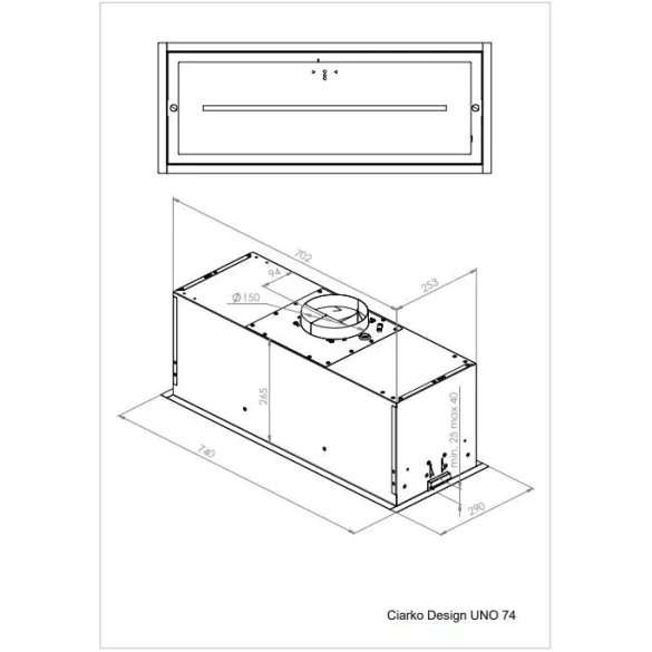 Ciarko Design UNO 74 Fekete beépíthető páraelszívó