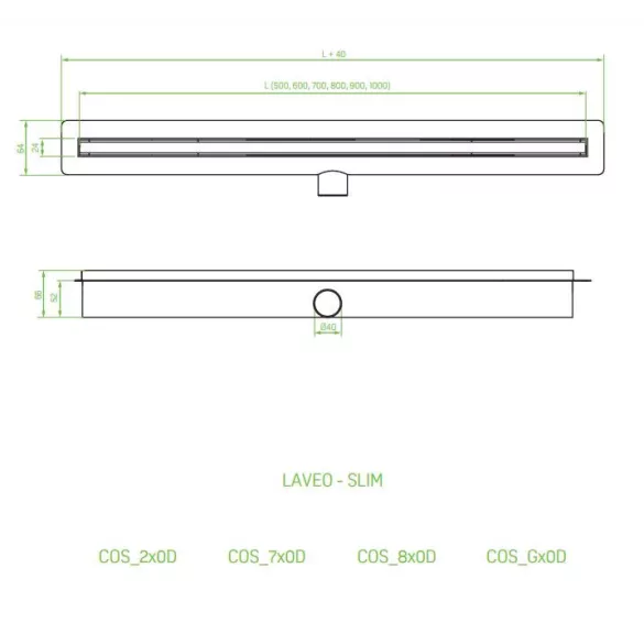 LAVEO SLIM folyóka 800 mm, arany