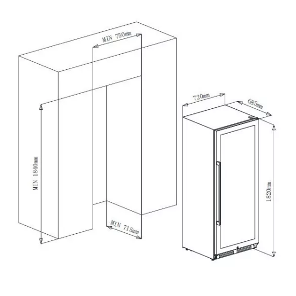 LaSommeliere Borhűtő ECELLAR BI150 beépíthető és szabadonálló, 149 palack