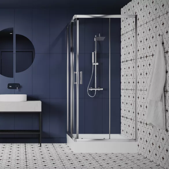 LAVEO BRESSO szögletes zuhanykabin zuhanytálcával 90x90x185 cm átlátszó üveg/króm