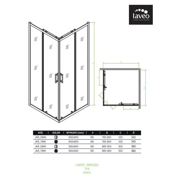 LAVEO BRESSO szögletes zuhanykabin zuhanytálcával 90x90x185 cm átlátszó üveg/króm