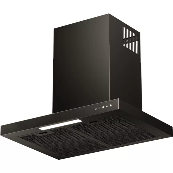 Kluge fali T-alakú fekete páraelszívó, 60cm, üvegfront