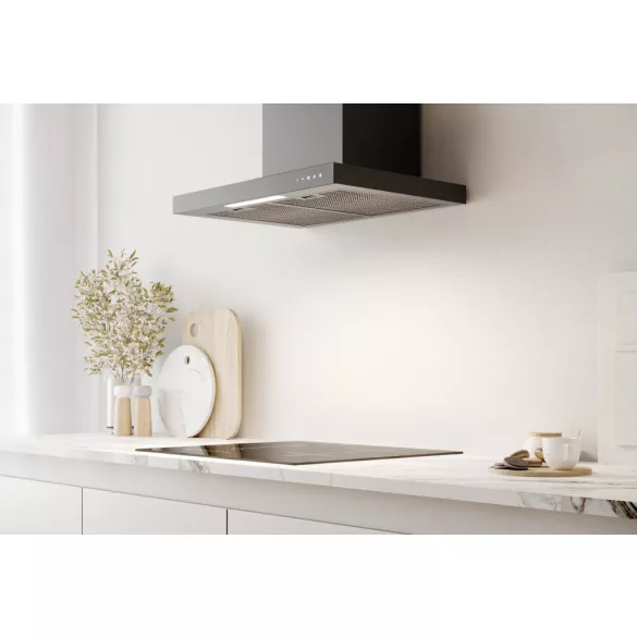 Kluge fali T-alakú fekete páraelszívó, 60cm, üvegfront