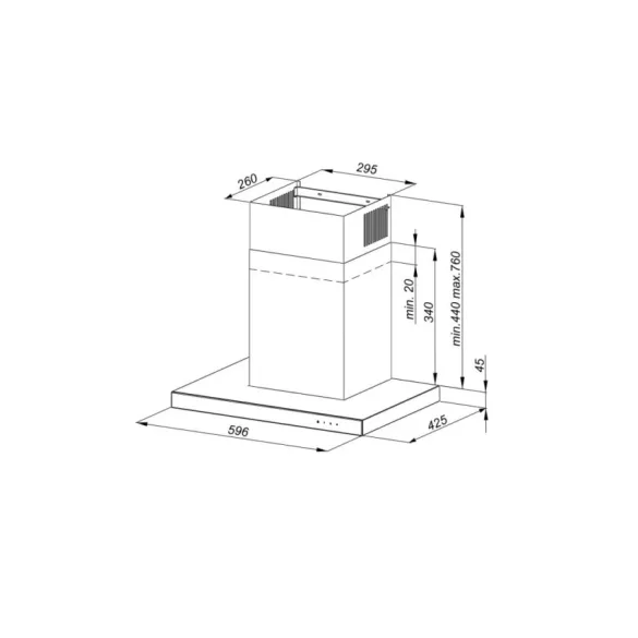 Kluge fali T-alakú fekete páraelszívó, 60cm, üvegfront