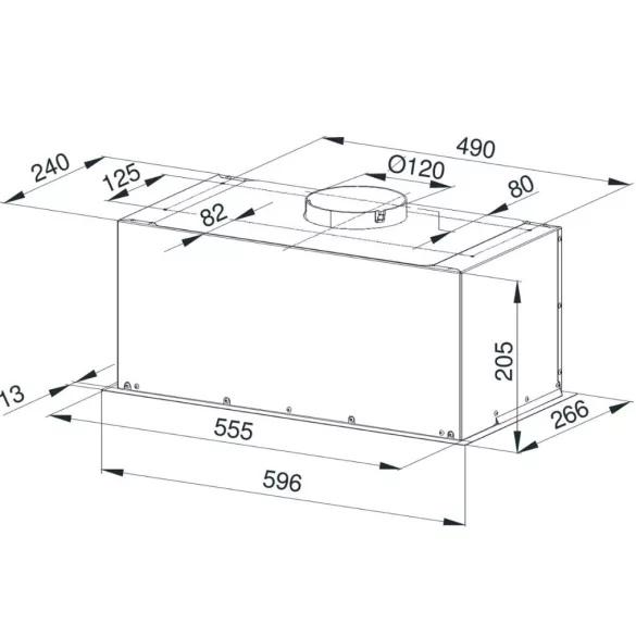 Kluge beépíthető matt fekete páraelszívó, 60cm, 17cm magas