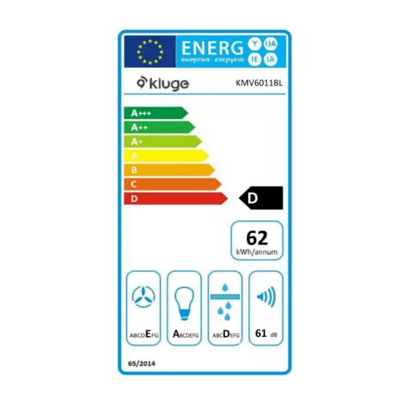Kluge beépíthető matt fekete páraelszívó, 60cm, 17cm magas