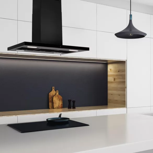 Kluge sziget matt fekete páraelszívó, 90cm, HTH