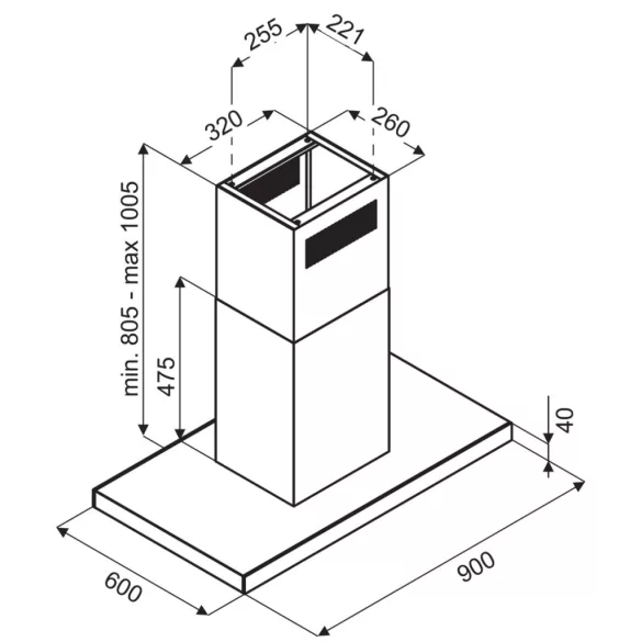 Kluge sziget matt fekete páraelszívó, 90cm, HTH