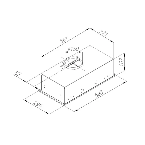 Kluge beépíthető fekete páraelszívó, 60cm, 17cm magas