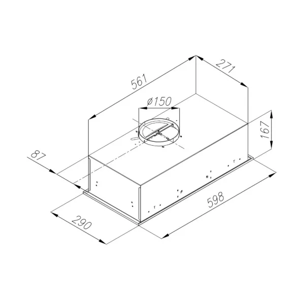 Kluge beépíthető inox páraelszívó, 60cm, 17cm magas