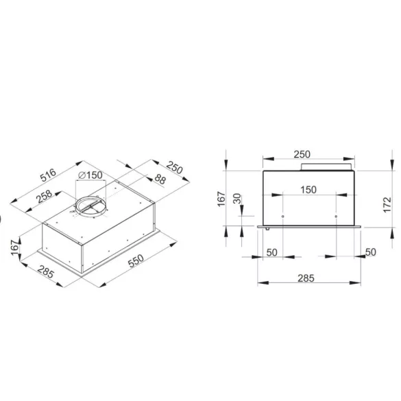 Kluge beépíthető fekete páraelszívó, 60cm, fekete üvegpanel
