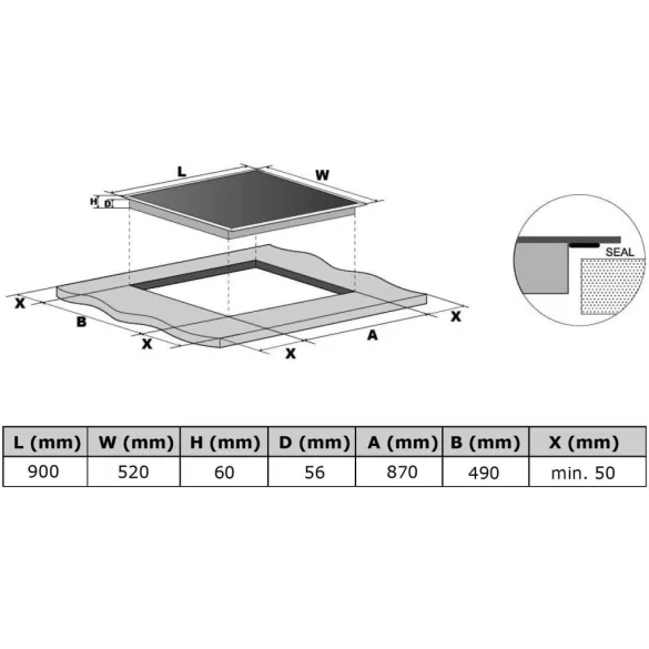 Kluge beépíthető indukciós főzőlap, 90cm
