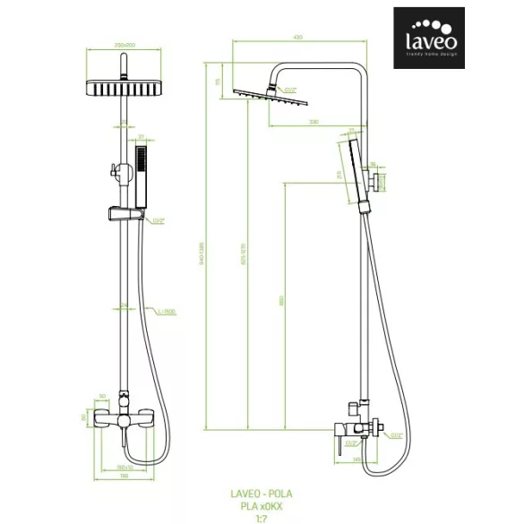 LAVEO POLA fali zuhanyszett csappal, arany