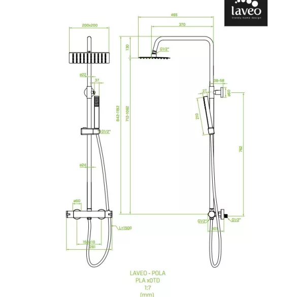 LAVEO POLA fali zuhanyszett termosztátos csappal, arany