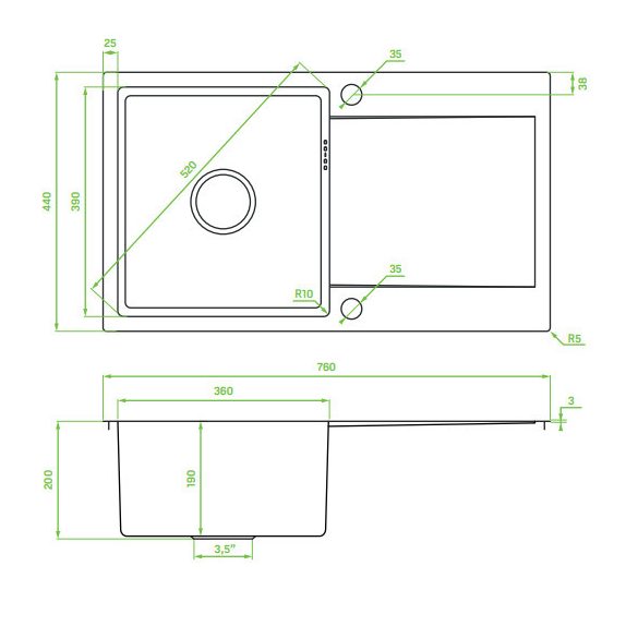 LAVEO MARMARA egymed.csepptálcás mosogató, Arany