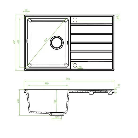 LAVEO MARGARITA csepptálcás jázmin mosogató automata dugókiemelős, helytakarékos szifonnal