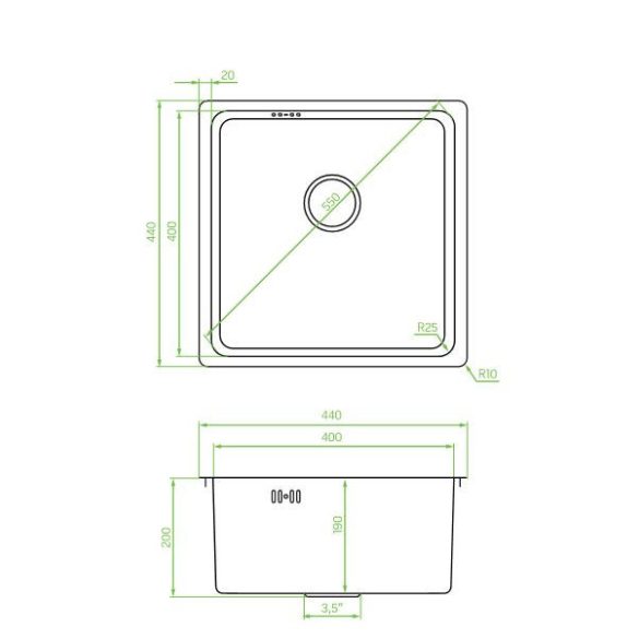 LAVEO ADEN egymedencés mosogató, szálcsiszolt inox